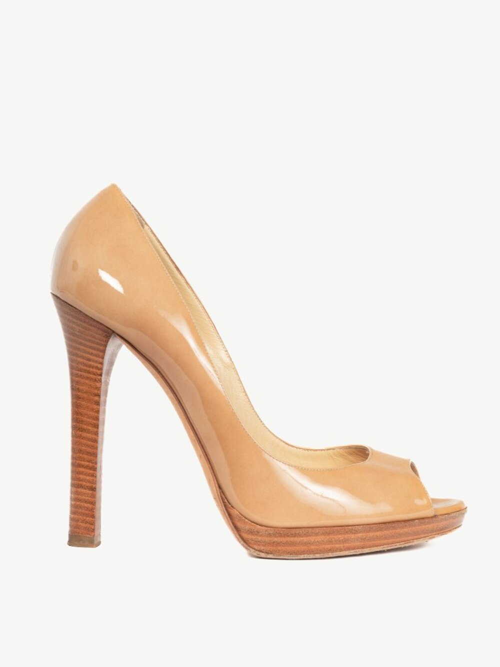 Jimmy Choo Proud "Nude" Patent-Leather Peep-Toe Platform Pumps
